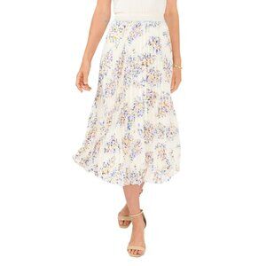 Vince Camuto Women's Trendy Elastic Waist Printed Pleated White Midi Skirt